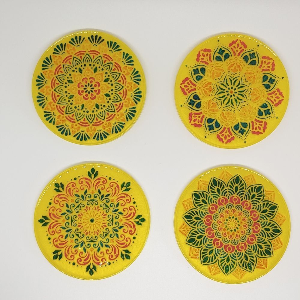 Mandala Coasters Set Yellow